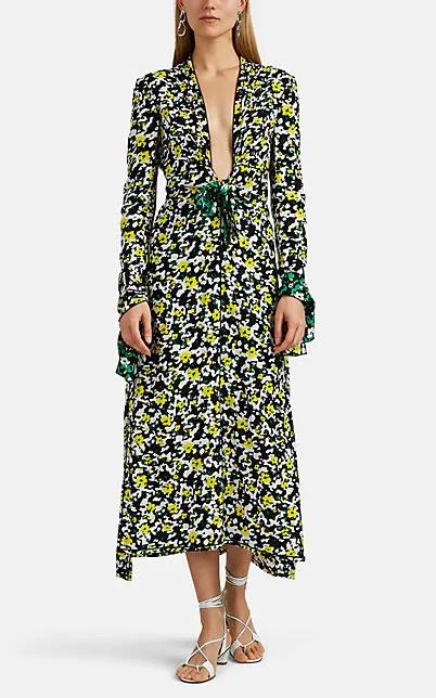 商品Proenza Schouler|V-Neck Floral Crepe Long Dress,价格¥3851,第1张图片
