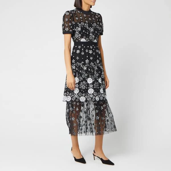 商品Self Portrait|Self-Portrait Women's Deco Sequin Crew Neck Midi Dress - Black,价格¥2807,第1张图片