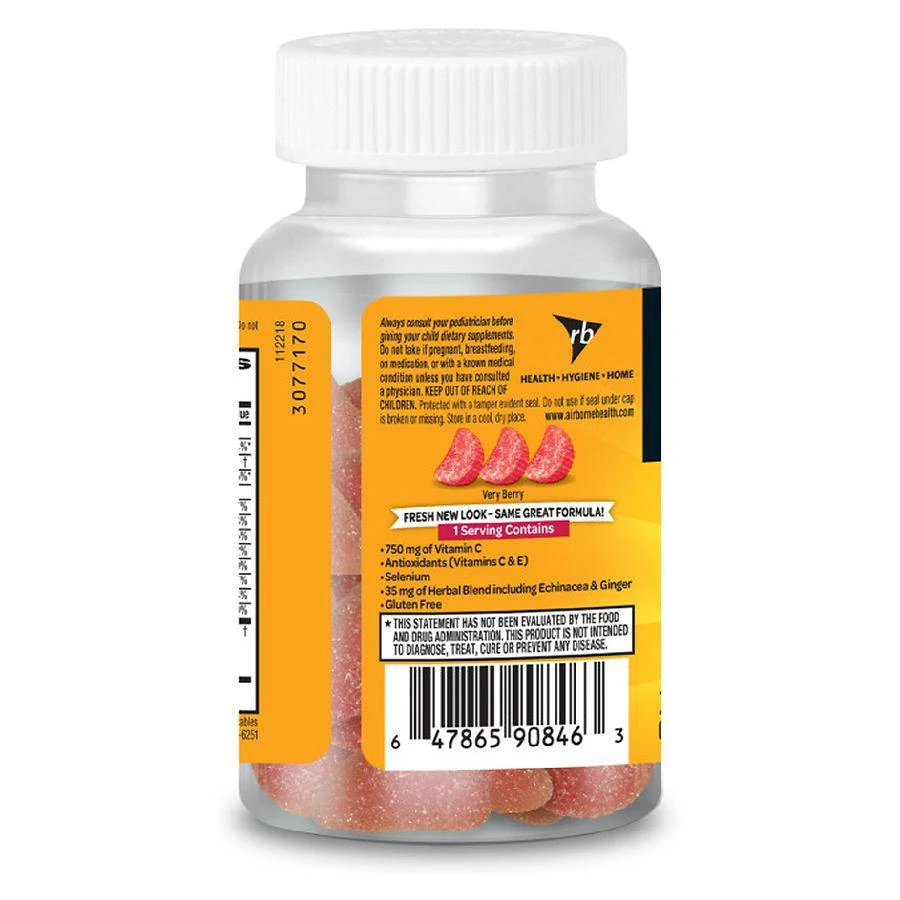 商品Airborne|Immune Support Gummies with Vitamin C, E, Zinc, Echinacea and Ginger Very Berry,价格¥74,第2张图片详细描述