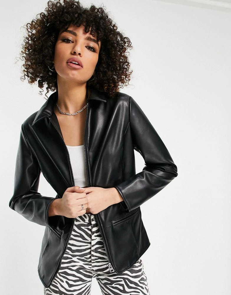 商品Topshop|Topshop faux leather 90s zip through jacket in black,价格¥195,第3张图片详细描述