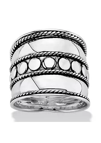 商品Palm Beach Jewelry|Beach Jewelry Antiqued .925 Sterling Silver Bali Bohemian Cigar Style Wide Band Ring,价格¥522,第1张图片