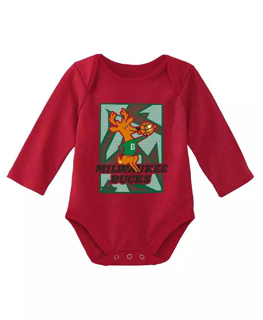 商品Mitchell & Ness|Infant Boys and Girls Hunter Green, Red Milwaukee Bucks Hardwood Classics Bodysuits and Cuffed Knit Hat Set,价格¥296,第2张图片详细描述