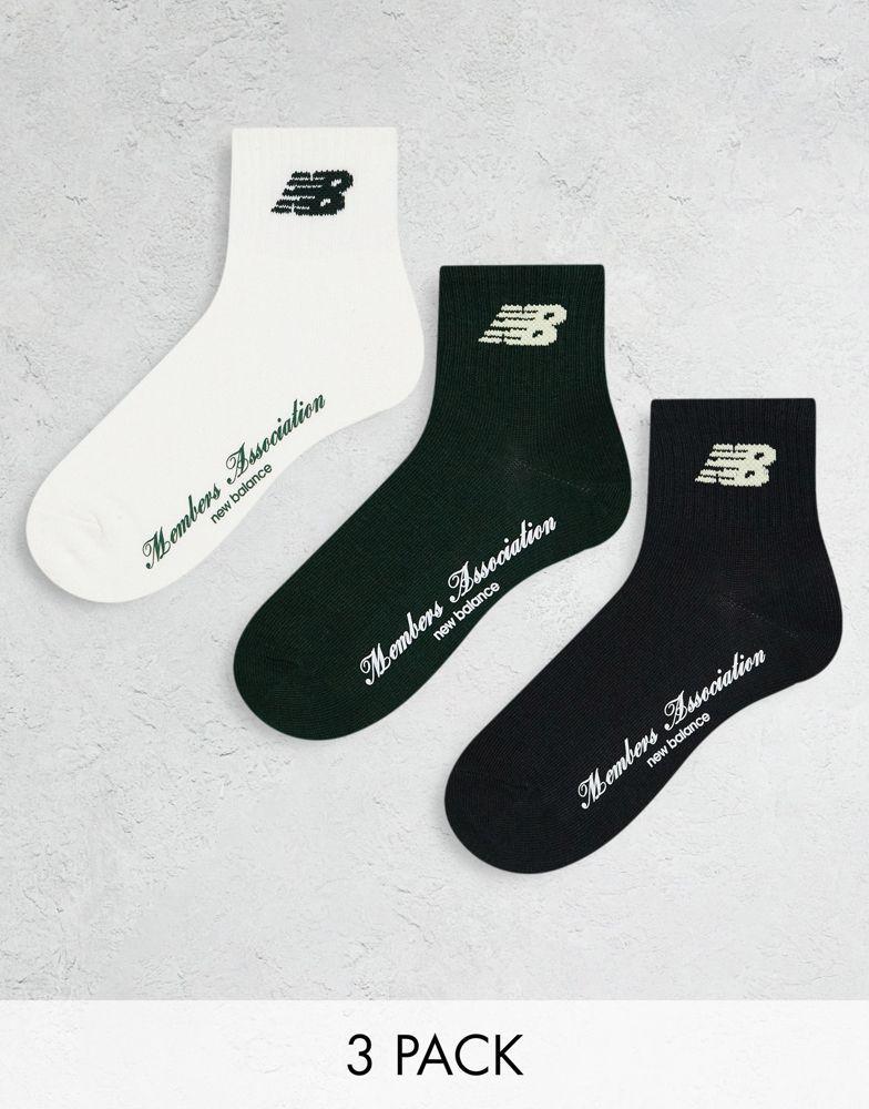 商品New Balance|New Balance 3 pack members club ankle socks green/black/white,价格¥99,第1张图片