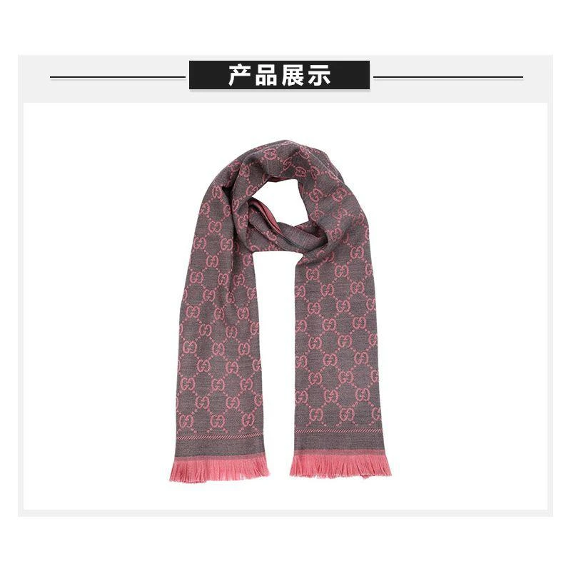 商品Gucci|GUCCI 古驰 灰拼粉紅羊毛女士围巾 133483-3G200-1272,价格¥3671,第20张图片详细描述