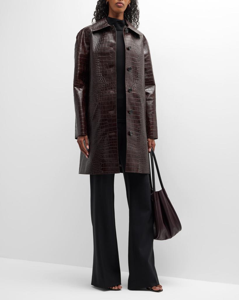 商品Michael Kors|Balmacaan Crocodile Embossed Leather Coat,价格¥29725,第5张图片详细描述