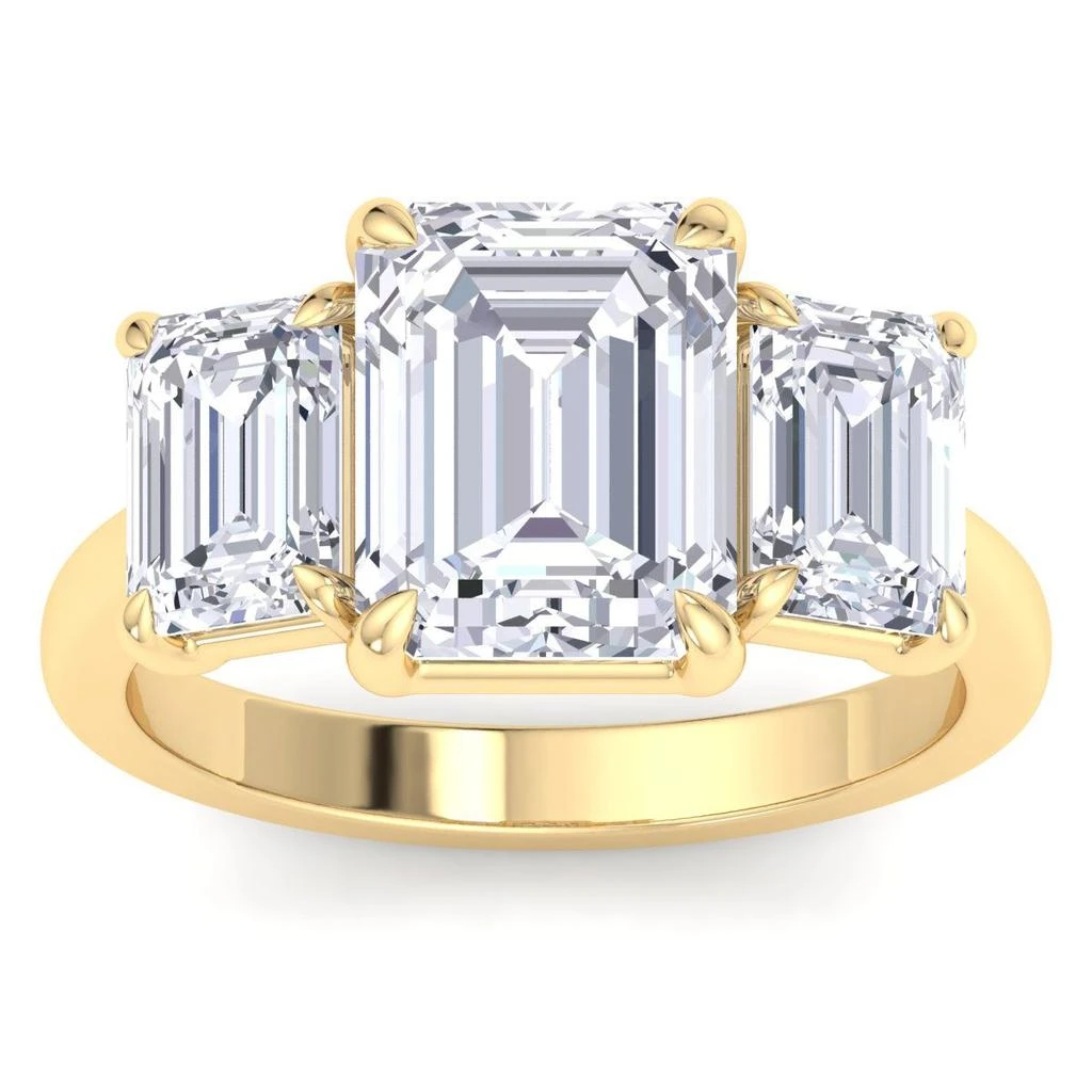 商品SSELECTS|5 Carat Emerald Cut Lab Grown Diamond Three Stone Engagement Ring In 14k Yellow Gold (g-h, Vs2),价格¥36945,第1张图片