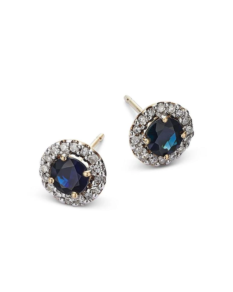 14K Yellow Gold Sapphire & Diamond Stud Earrings 商品