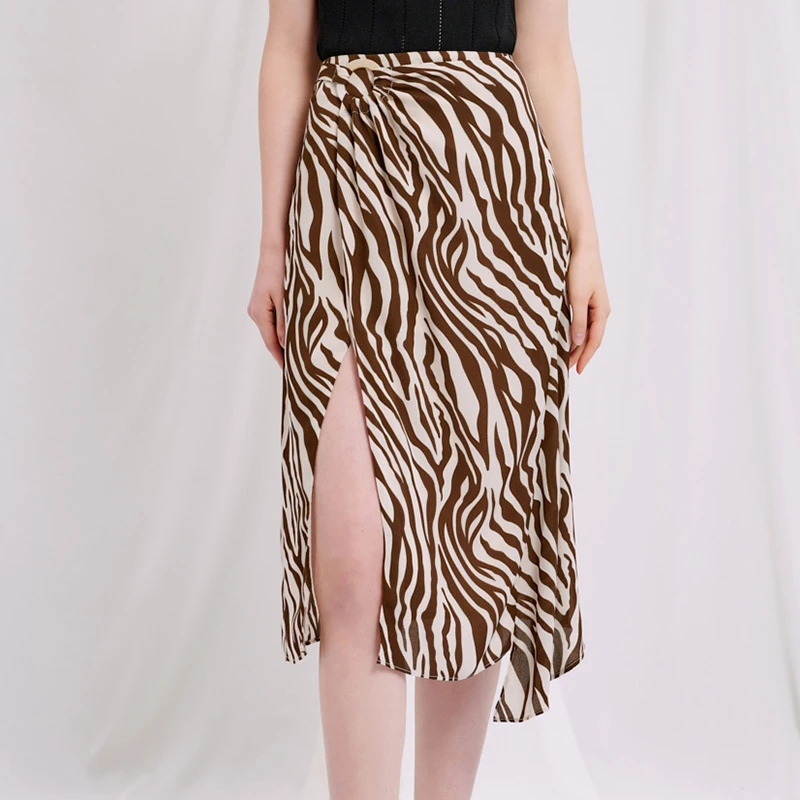 Nova棕色斑马纹侧开衩半裙 | Nova Skirt - Zebra Print 商品