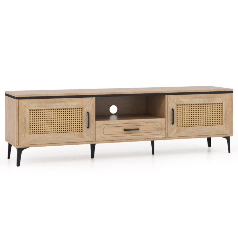 商品Hivvago|Mid Century Modern Entertainment Center with 2 Cabinets and Storage Drawer-Oak,价格¥1078,第1张图片