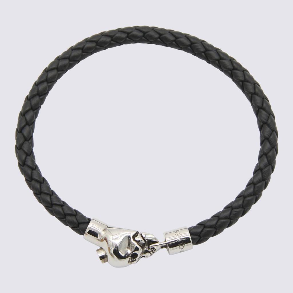 ALEXANDER MCQUEEN BLACK LEATHER SKULL BRACELET商品第1张图片规格展示