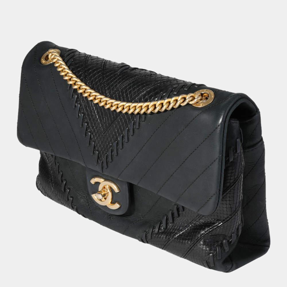 商品[二手商品] Chanel|Chanel Black Chevron & Python Patchwork Flap Bag,价格¥27799,第4张图片详细描述