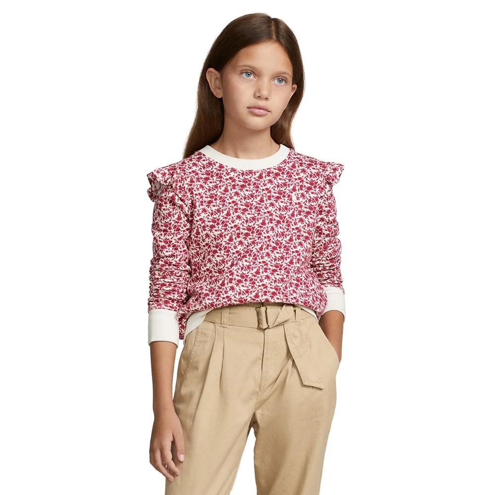 商品Ralph Lauren|Big Girls Floral Ruffled Fleece Sweatshirt,价格¥269,第1张图片