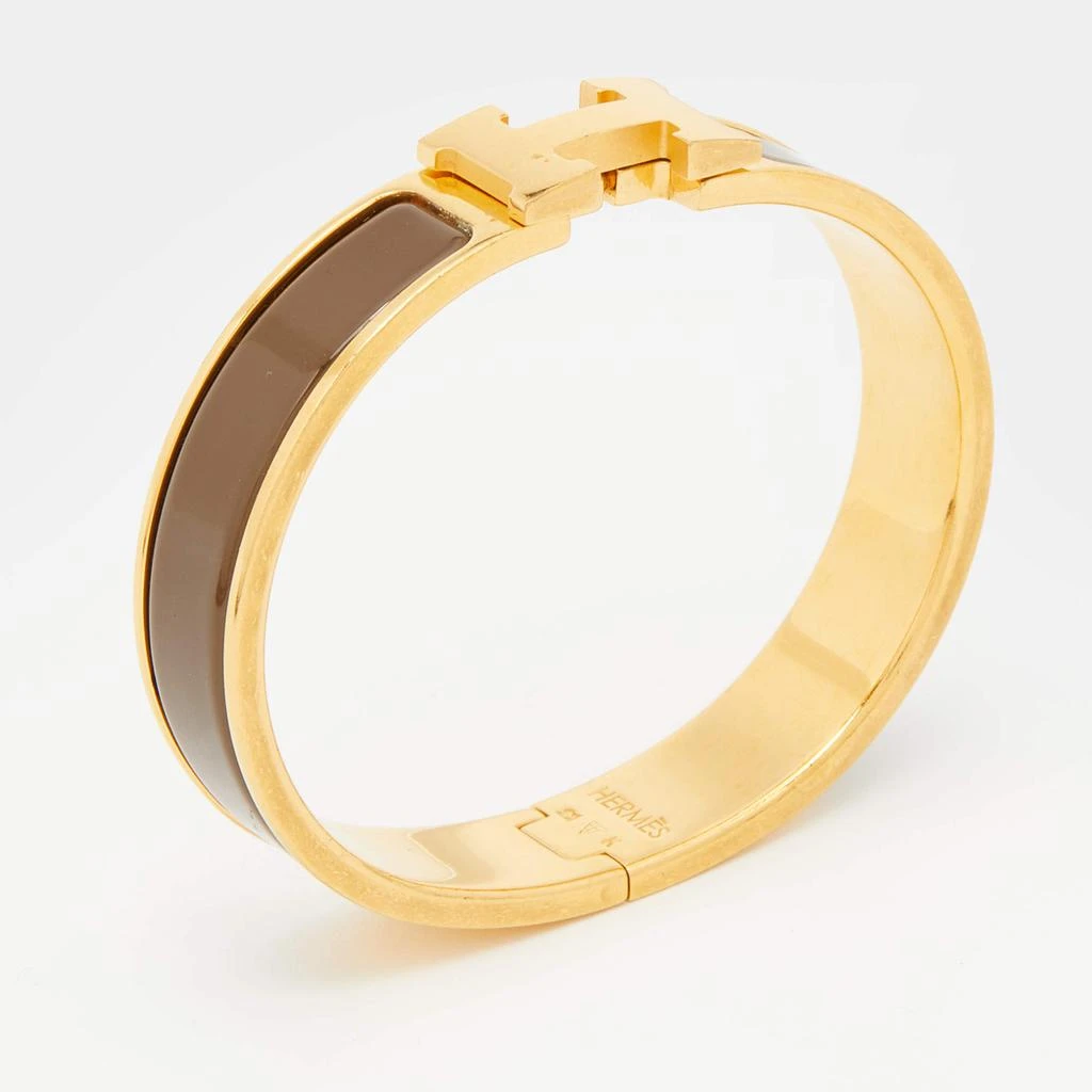 商品[二手商品] Hermes|Hermes Clic H Brown Enamel Gold Plated Narrow Bracelet,价格¥4026,第2张图片详细描述