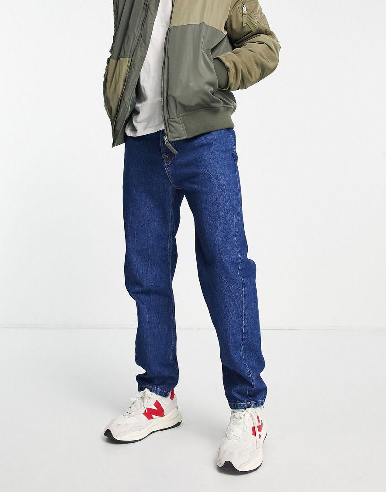 Topman curved leg tapered jeans in indigo商品第4张图片规格展示