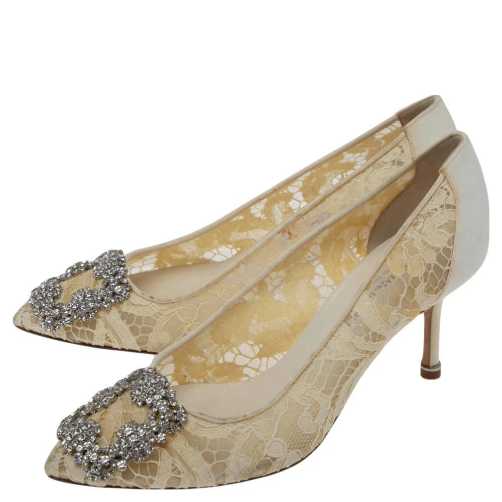 商品[二手商品] Manolo Blahnik|Manolo Blahnik White Lace And Satin Hangisi Pumps Size 35.5,价格¥1614,第4张图片详细描述