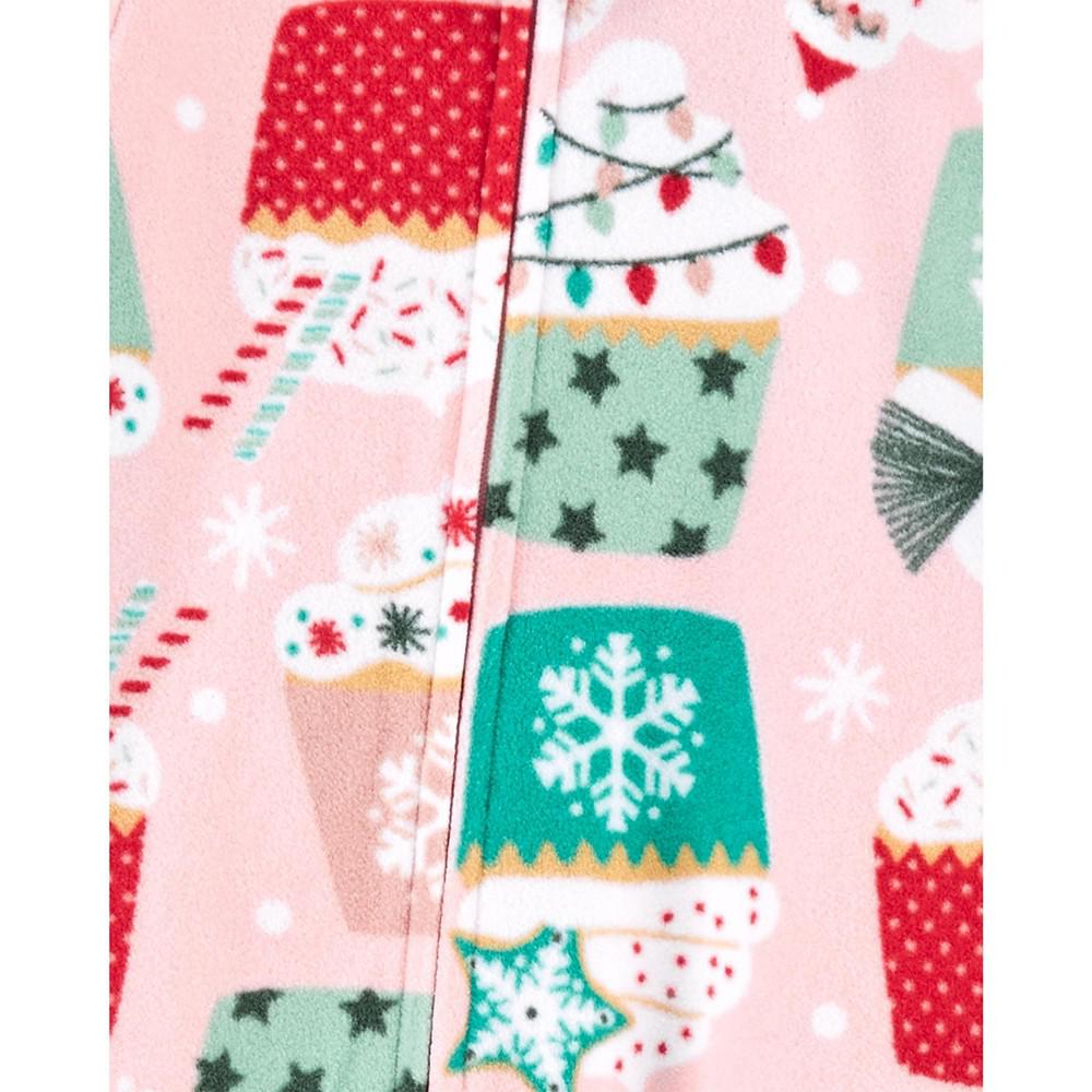 Baby Girls One-Piece Christmas Cupcakes Fleece Footie Pajama商品第2张图片规格展示