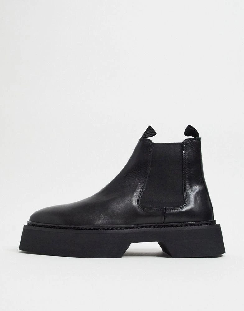 商品ASOS|ASOS DESIGN chelsea square toe boots in black high shine leather,价格¥381,第2张图片详细描述