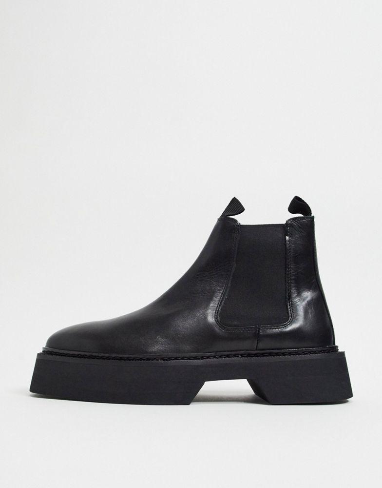 商品ASOS|ASOS DESIGN chelsea square toe boots in black high shine leather,价格¥343,第4张图片详细描述