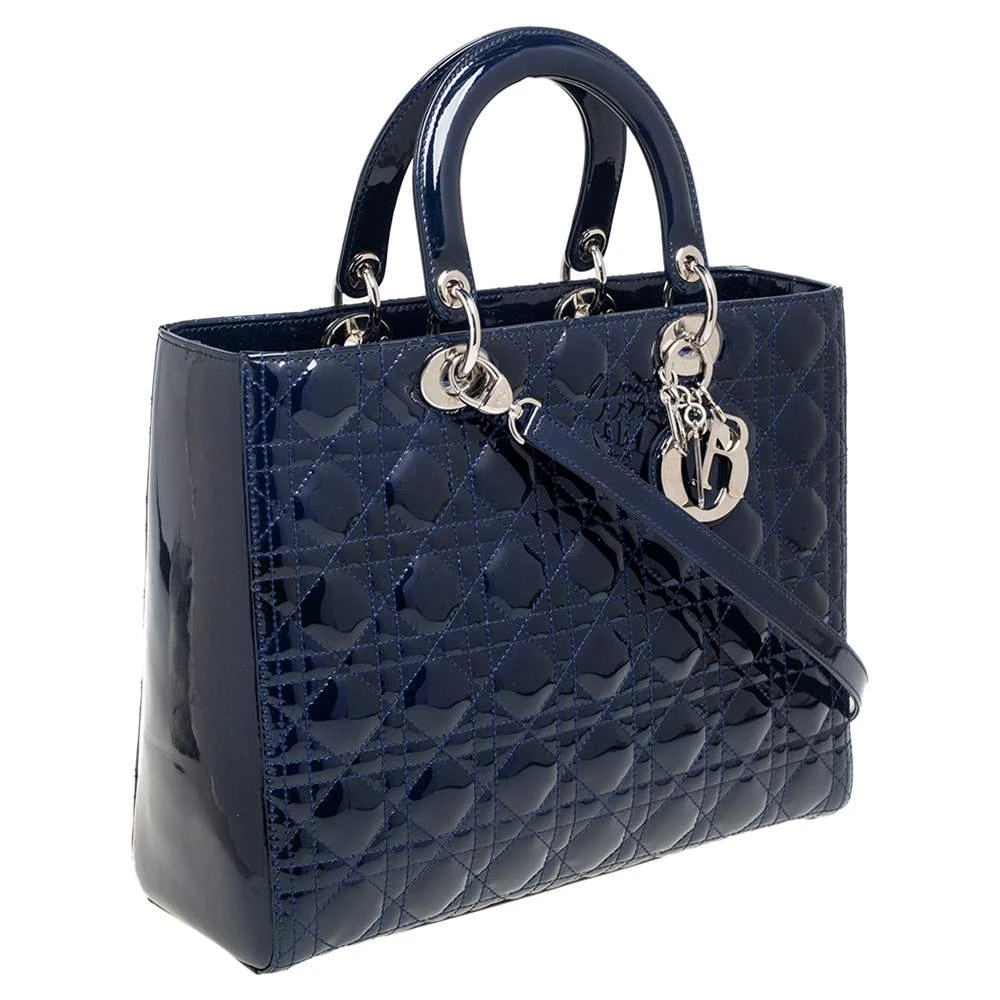 商品[二手商品] Dior|Dior Navy Blue Cannage Patent Leather Large Lady Dior Tote,价格¥8645,第3张图片详细描述