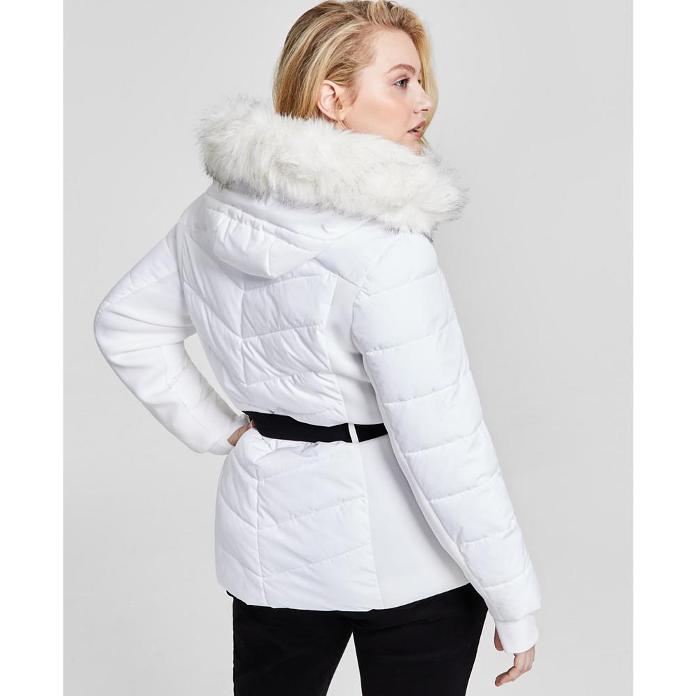 Women's Plus Size Faux-Fur-Trim Hooded Puffer Coat, Created for Macy's商品第2张图片规格展示