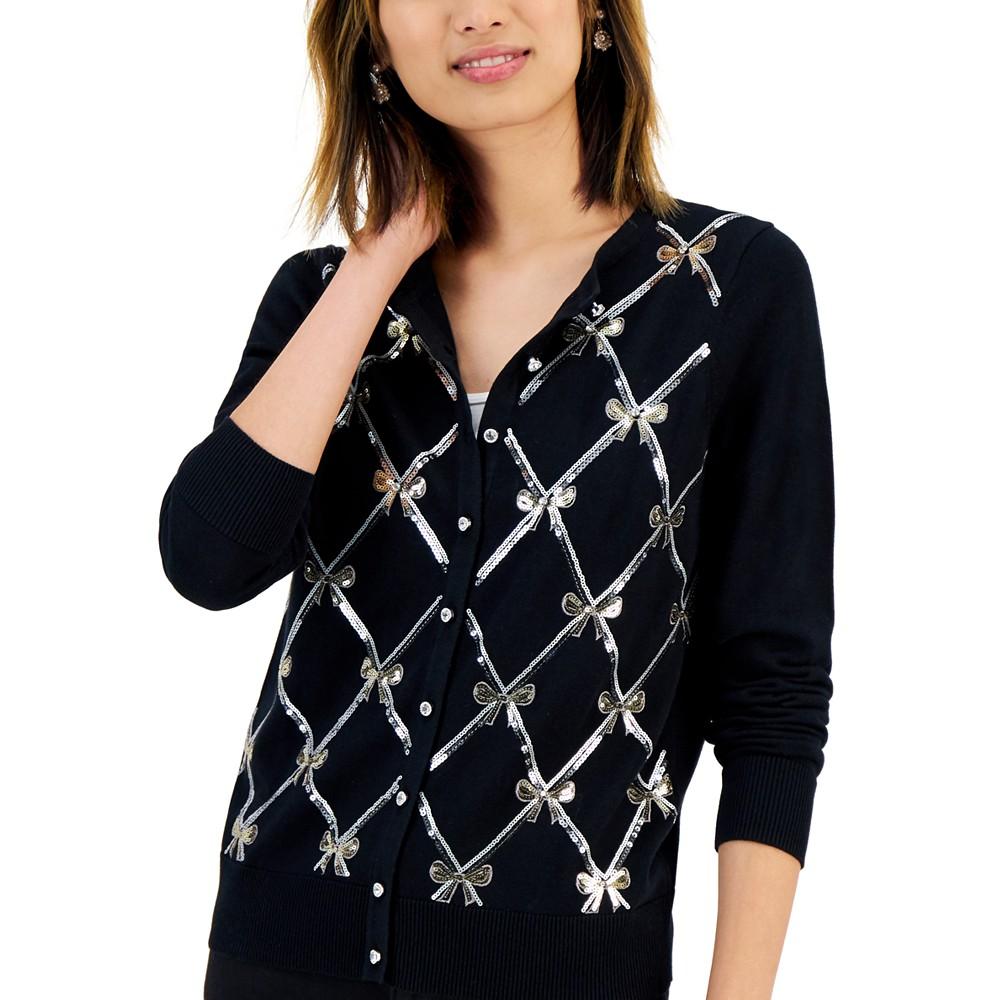 Women's Sequined Bow Cardigan, Created for Macy's商品第3张图片规格展示