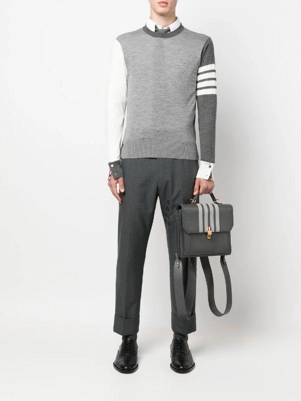 商品Thom Browne|THOM BROWNE MEN FUN MIX CLASSIC CREWNECK PULLOVER IN FINE MERINO WOOL W/ 4 BAR STRIPE,价格¥3765,第3张图片详细描述