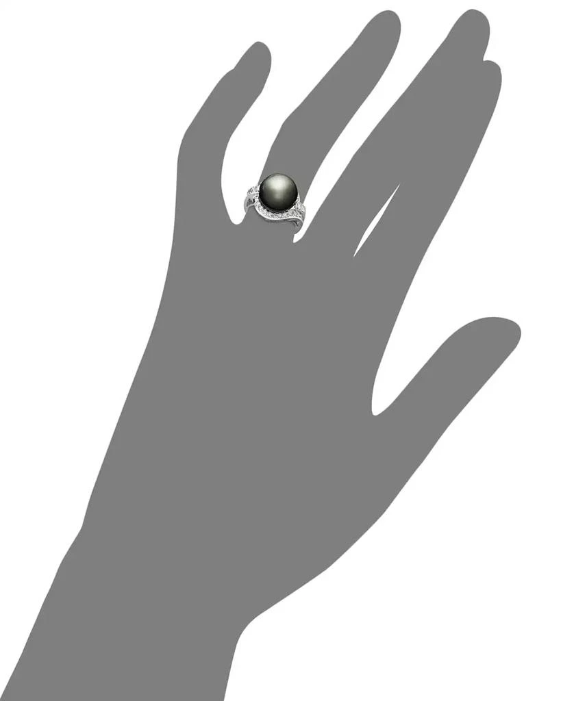 商品Macy's|14k White Gold Ring, Cultured Tahitian Pearl (12mm) and Diamond (5/8 ct. t.w.) Ring,价格¥8974,第2张图片详细描述