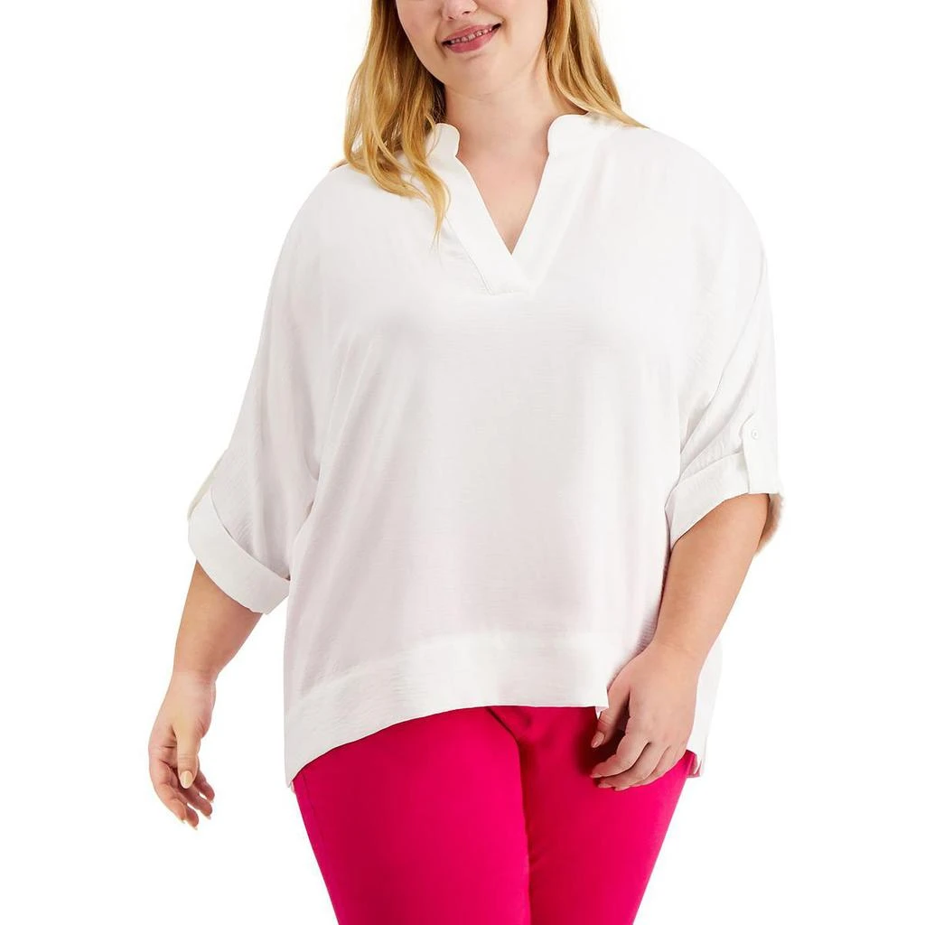 商品Calvin Klein|Calvin Klein Womens Plus V-Neck Tunic Pullover Top,价格¥271,第1张图片详细描述