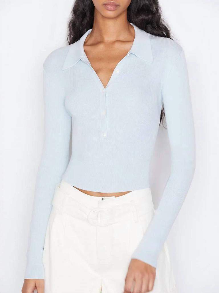 商品FRAME|Shrunken Polo Sweater in Cloud Blue,价格¥1606,第1张图片