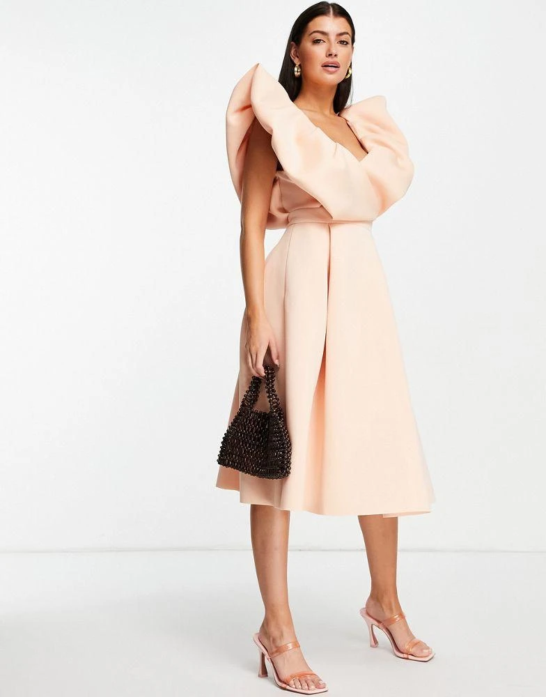 商品ASOS|ASOS DESIGN exagerated bubble sleeve prom midi dress,价格¥287,第3张图片详细描述