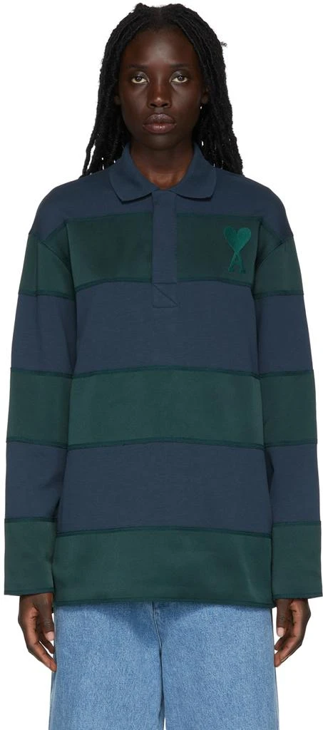 商品AMI|SSENSE Exclusive Navy & Green Rugby Polo,价格¥1902,第1张图片