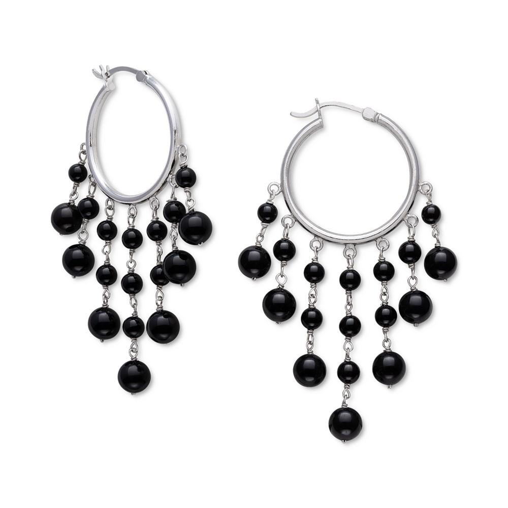 Onyx Dangle Hoop Earrings in Sterling Silver商品第3张图片规格展示
