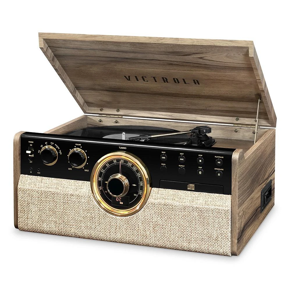 商品Victrola|6-in-1 Wood Empire Mid Century Modern Bluetooth Record Player with 3-Speed Turntable, CD, Cassette Player and Radio,价格¥1351,第1张图片