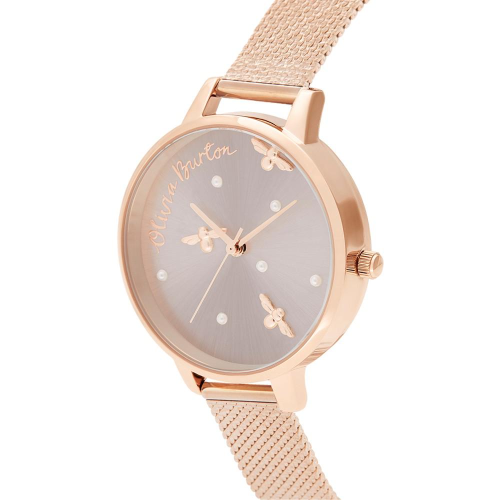 Women's Pearly Queen Rose Gold-Tone Stainless Steel Mesh Bracelet Watch 34mm商品第2张图片规格展示