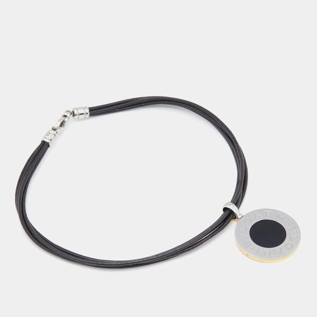 商品[二手商品] BVLGARI|Bvlgari Bvlgari Onyx Mother of Pearl Stainless Steel 18k Yellow Gold Black Leather Cord Pendant Necklace,价格¥11090,第2张图片详细描述