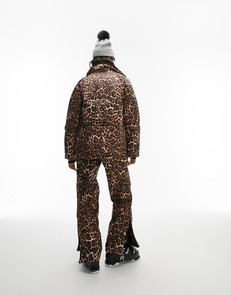 Topshop Sno funnel neck puffer ski jacket in leopard print商品第3张图片规格展示