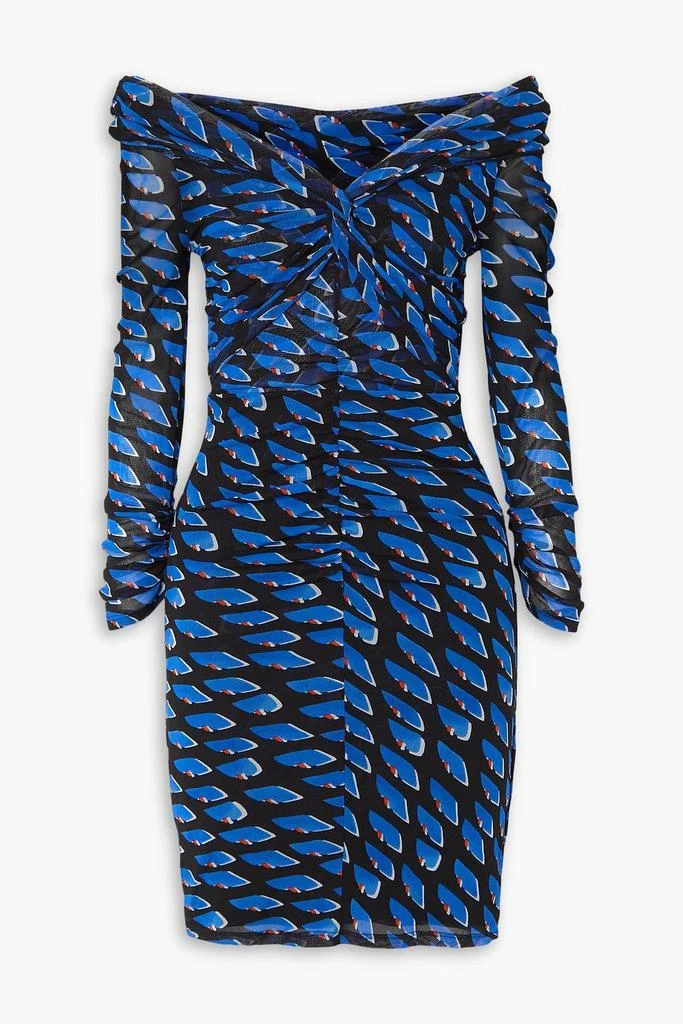 商品Diane von Furstenberg|Ganesa off-the-shoulder printed stretch-mesh mini dress,价格¥449,第1张图片