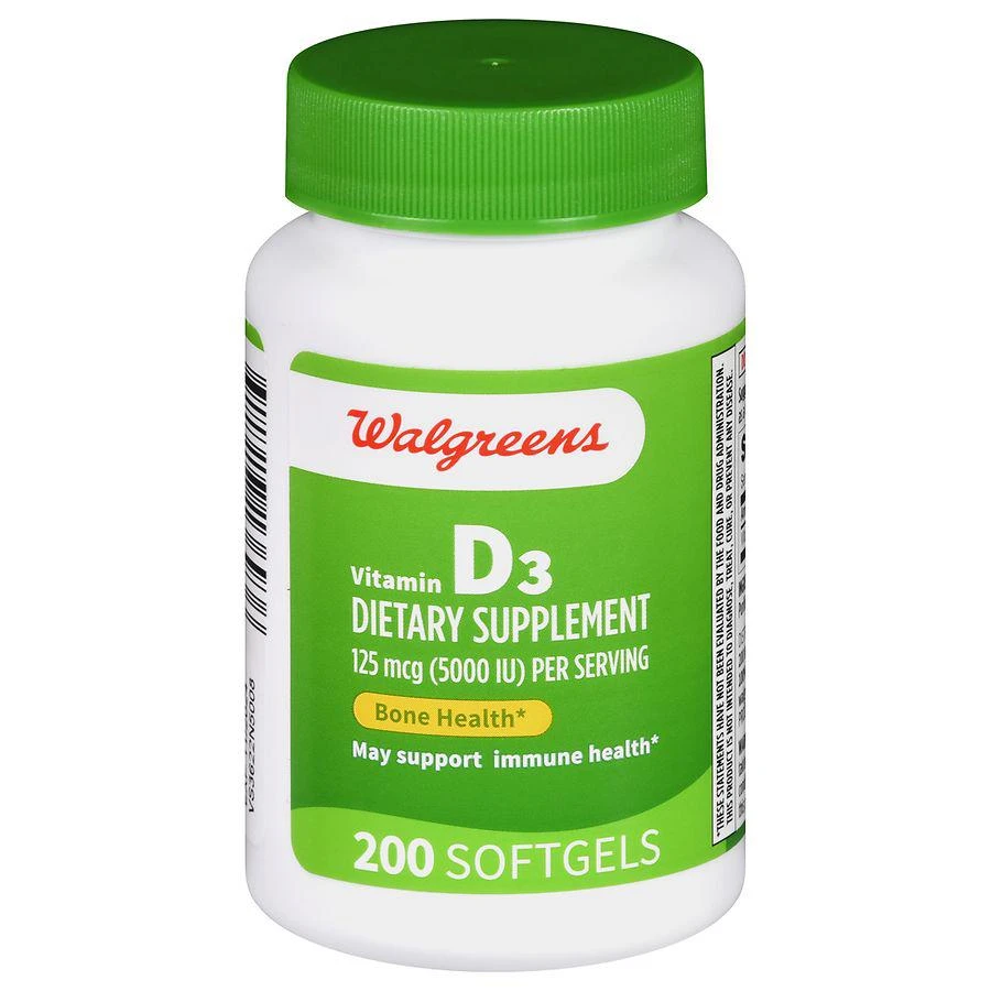 商品Walgreens|Vitamin D3 125 mcg (5000 IU) Softgels,价格¥124,第1张图片