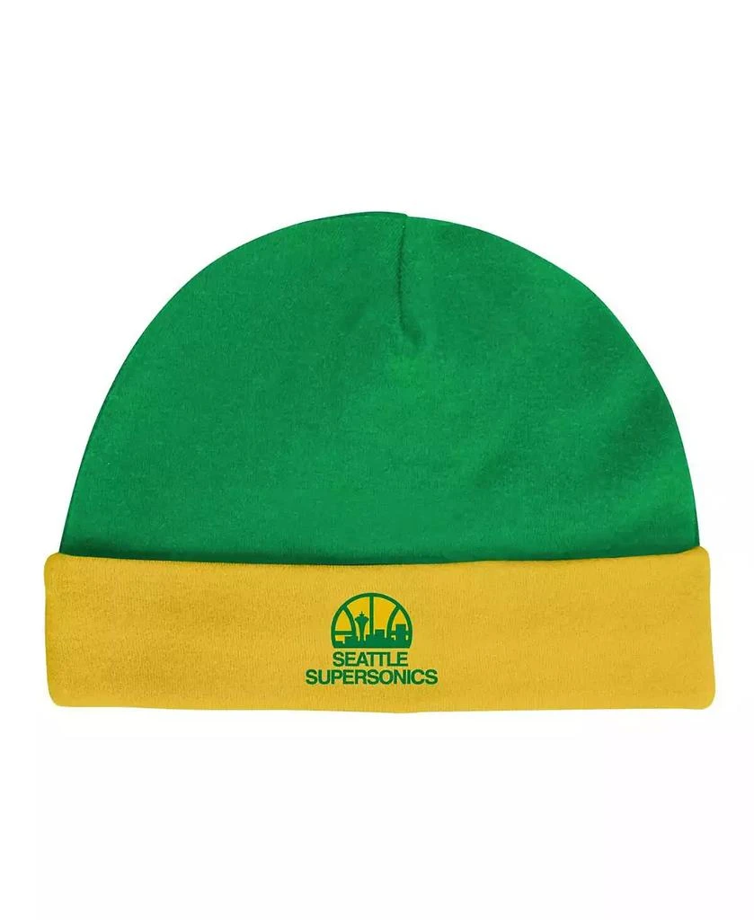 商品Mitchell & Ness|Infant Boys and Girls Green, Gold Seattle SuperSonics Hardwood Classics Bodysuits and Cuffed Knit Hat Set,价格¥306,第4张图片详细描述