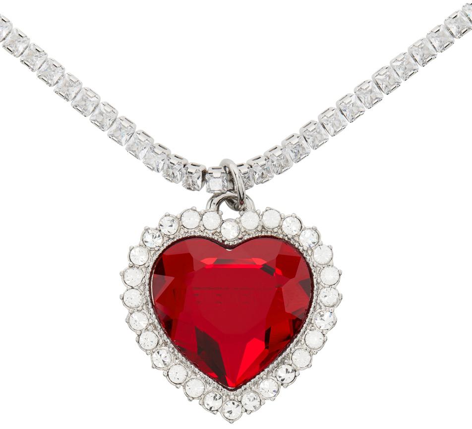 Silver & Red Crystal Heart Necklace商品第2张图片规格展示