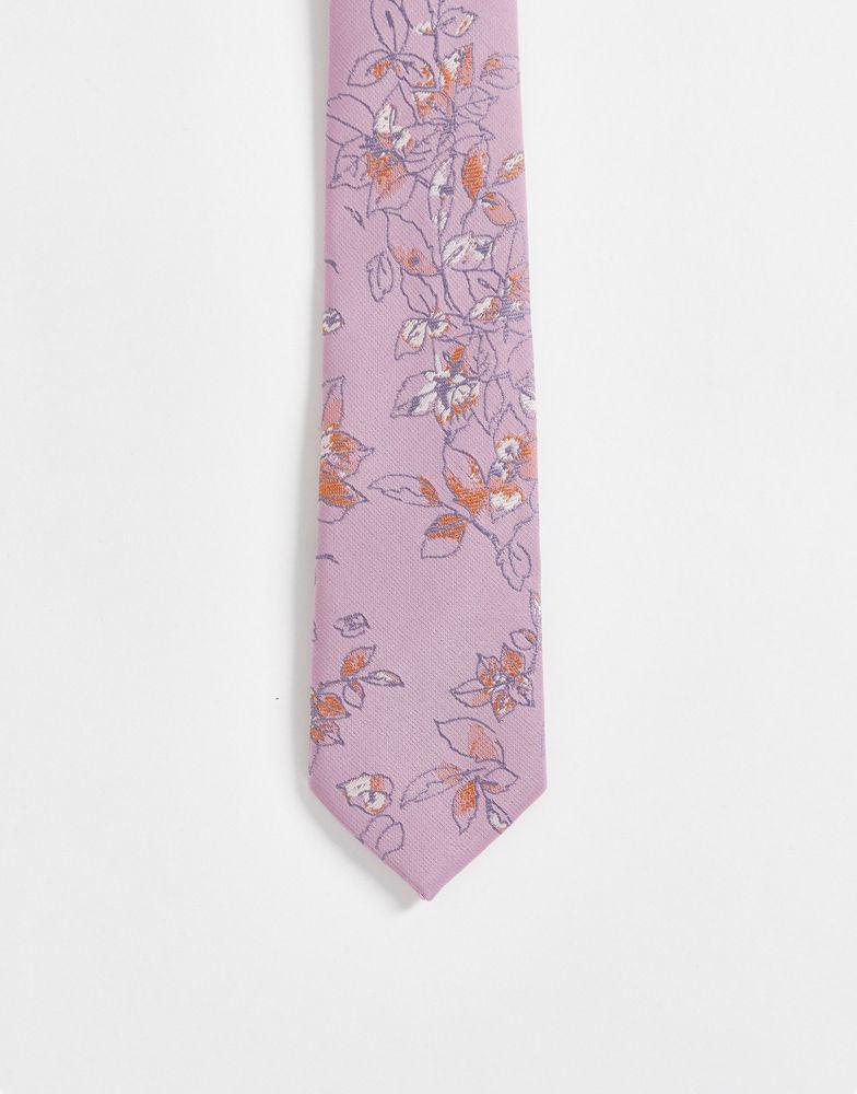 ASOS DESIGN slim tie in pale pink floral商品第1张图片规格展示