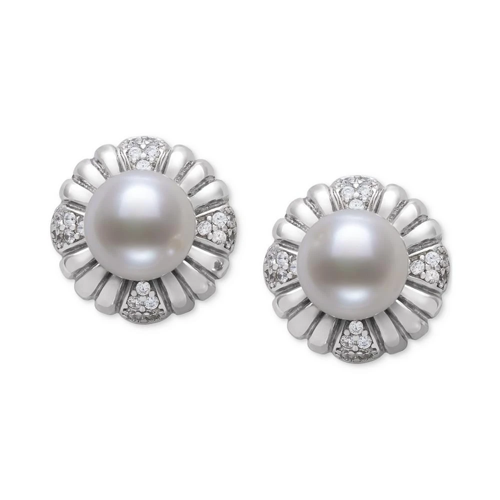 商品Belle de Mer|Cultured Freshwater Pearl (7-8mm) & Lab-Created White Sapphire Flower Stud Earrings in Sterling Silver,价格¥1302,第3张图片详细描述