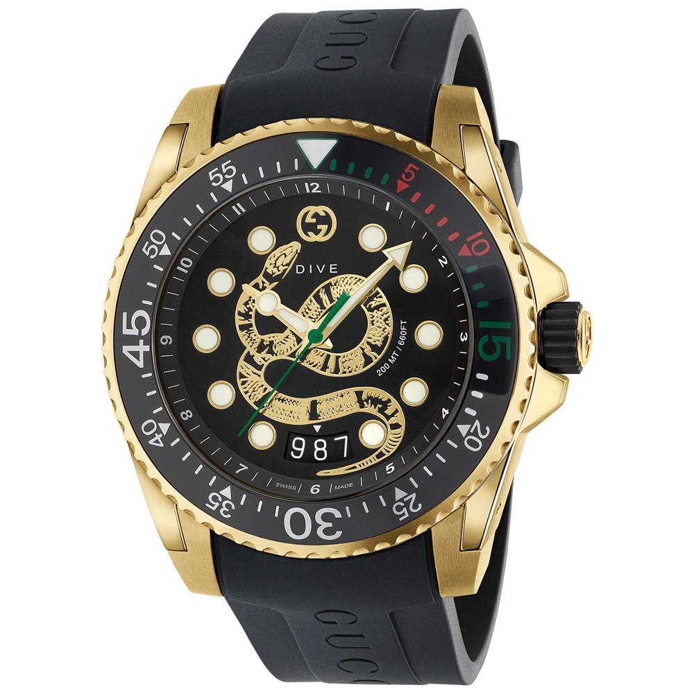 Men's Swiss Diver Black Rubber Strap Watch 40mm商品第1张图片规格展示