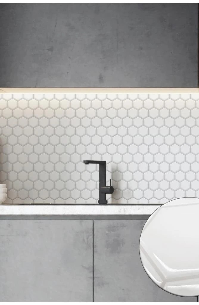 Classic Hexa Premium White Glossy 3D Sticker Tile 28 x 20cm (11 x 8 in) - Pack of 8 商品