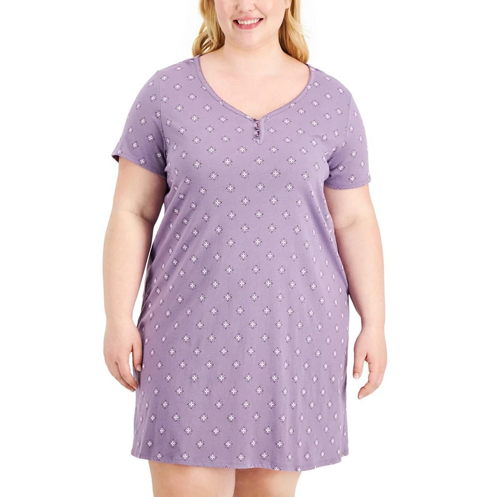 商品Charter Club|Plus Size Printed Cotton Essentials Chemise Nightgown, Created for Macy's,价格¥179,第3张图片详细描述