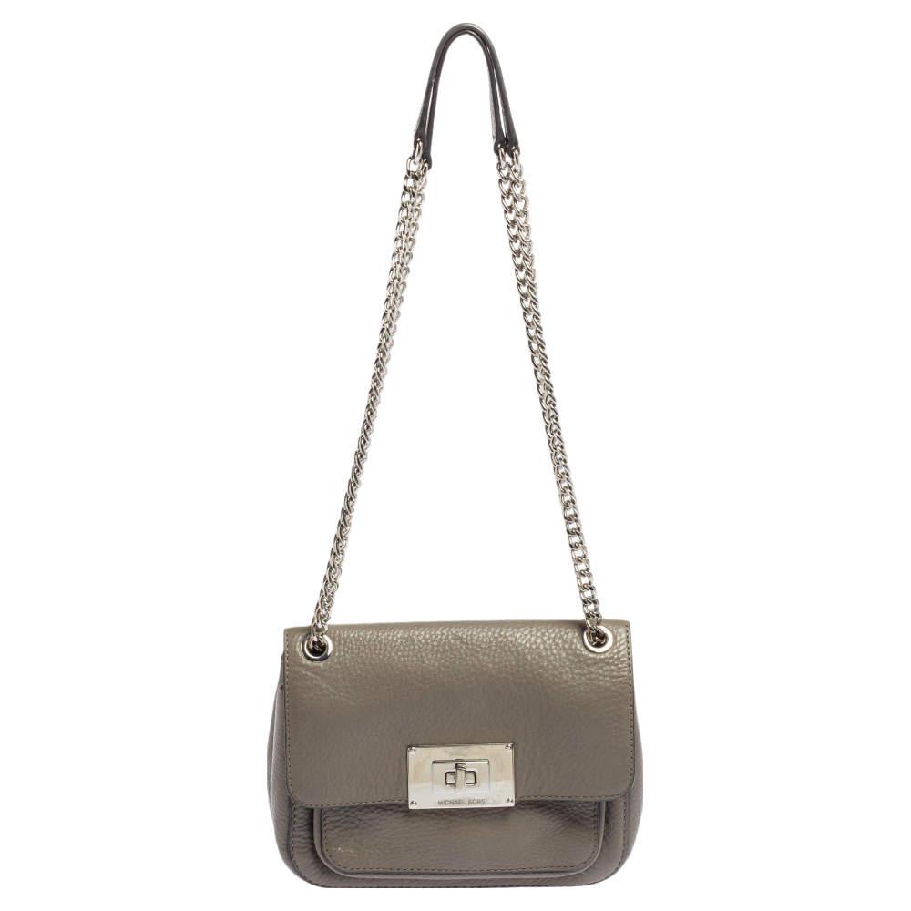 Michael Kors Grey Leather Sloan Flap Shoulder Bag商品第1张图片规格展示