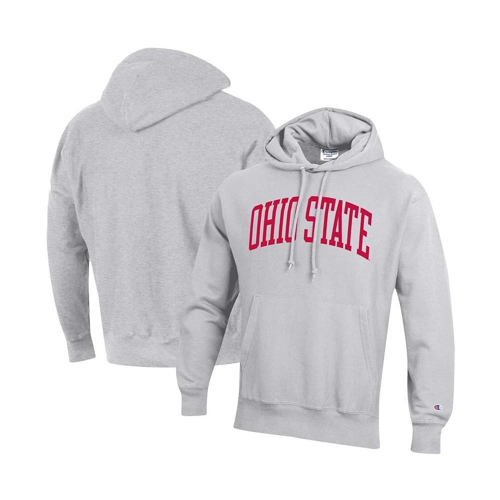 商品CHAMPION|Men's Heathered Gray Ohio State Buckeyes Big and Tall Reverse Weave Fleece Pullover Hoodie Sweatshirt,价格¥588,第1张图片