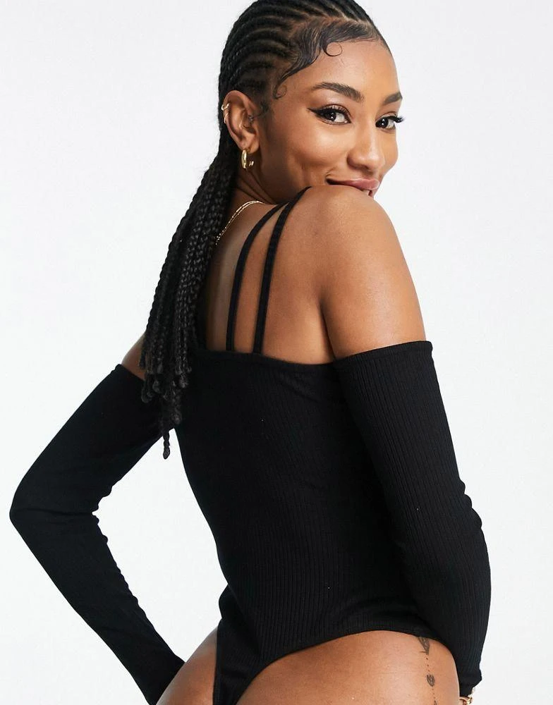 商品ASOS|ASOS DESIGN Tall asymmetric one shoulder bodysuit in black,价格¥124,第2张图片详细描述