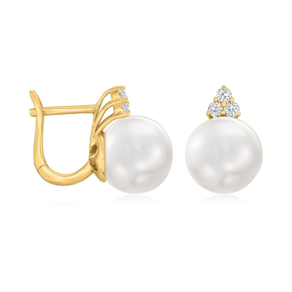 Ross-Simons 8.5-9mm Cultured Pearl and . Diamond Drop Earrings in 14kt Yellow Gold商品第3张图片规格展示