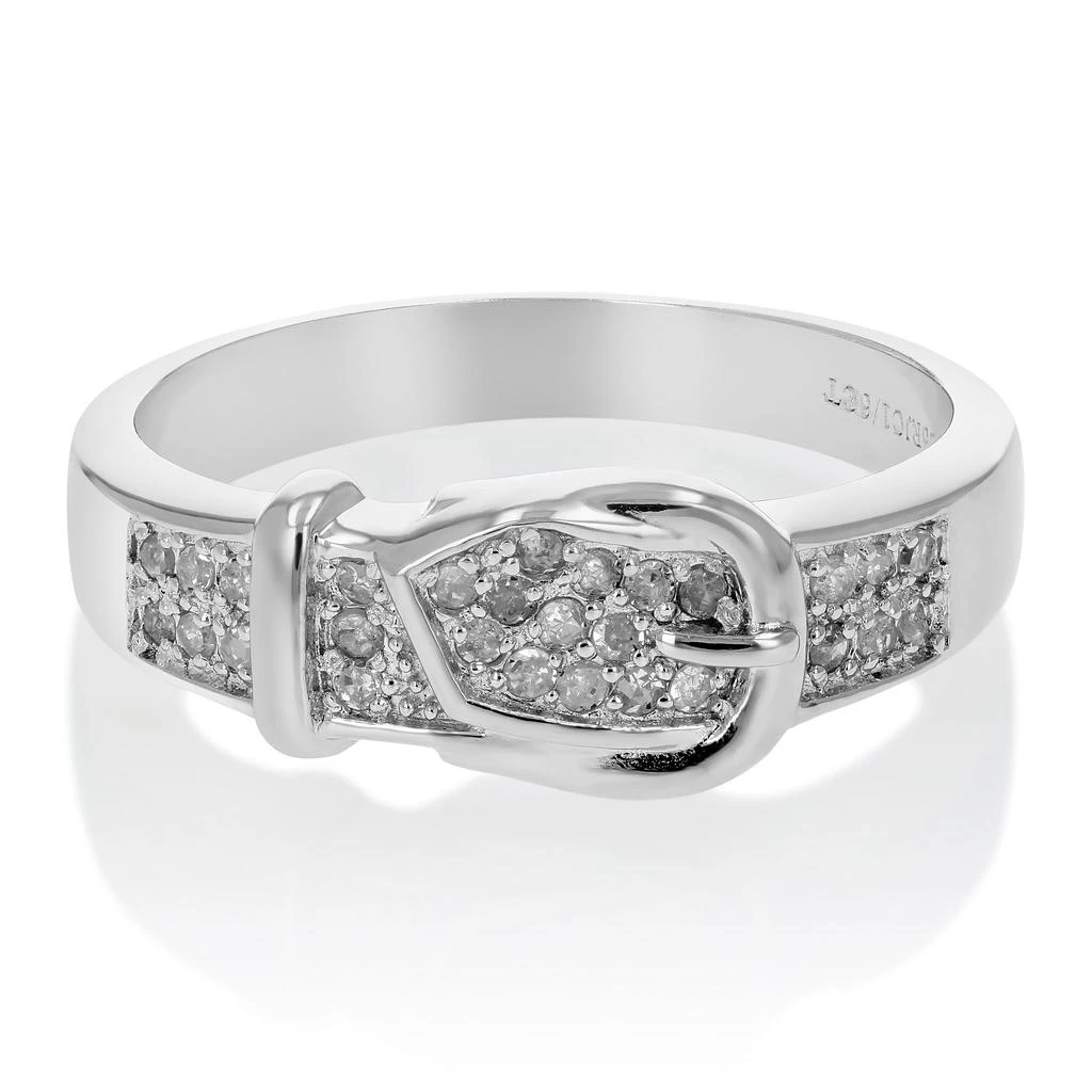 1/6 cttw Diamond Buckle Ring in .925 Sterling Silver with Rhodium Plating Round 商品